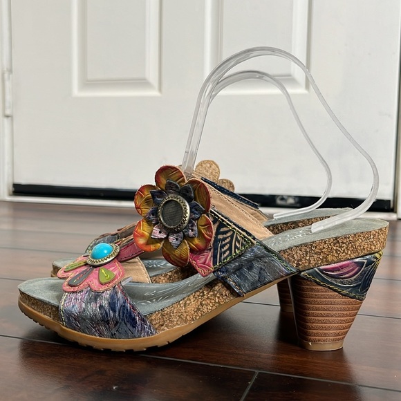 Spring Step L'Artiste Women's Agalla Leather Sandals size 41 Floral Boho Artsy - Picture 4 of 13